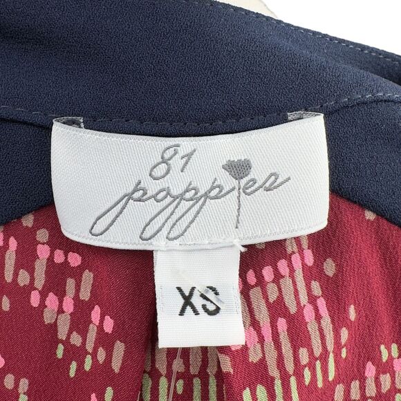 81 Poppies Print Tunic Blouse Rouched Long Sleeves V- Neck Silk USA XS - Picture 5 of 9